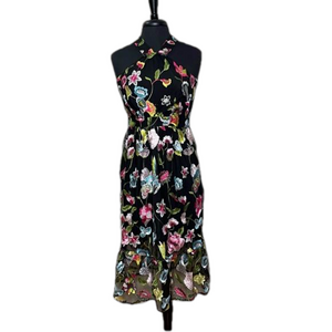 CR by Cynthia Rowley Black & Multi Color Embroidered Floral Womens Dress Size XS